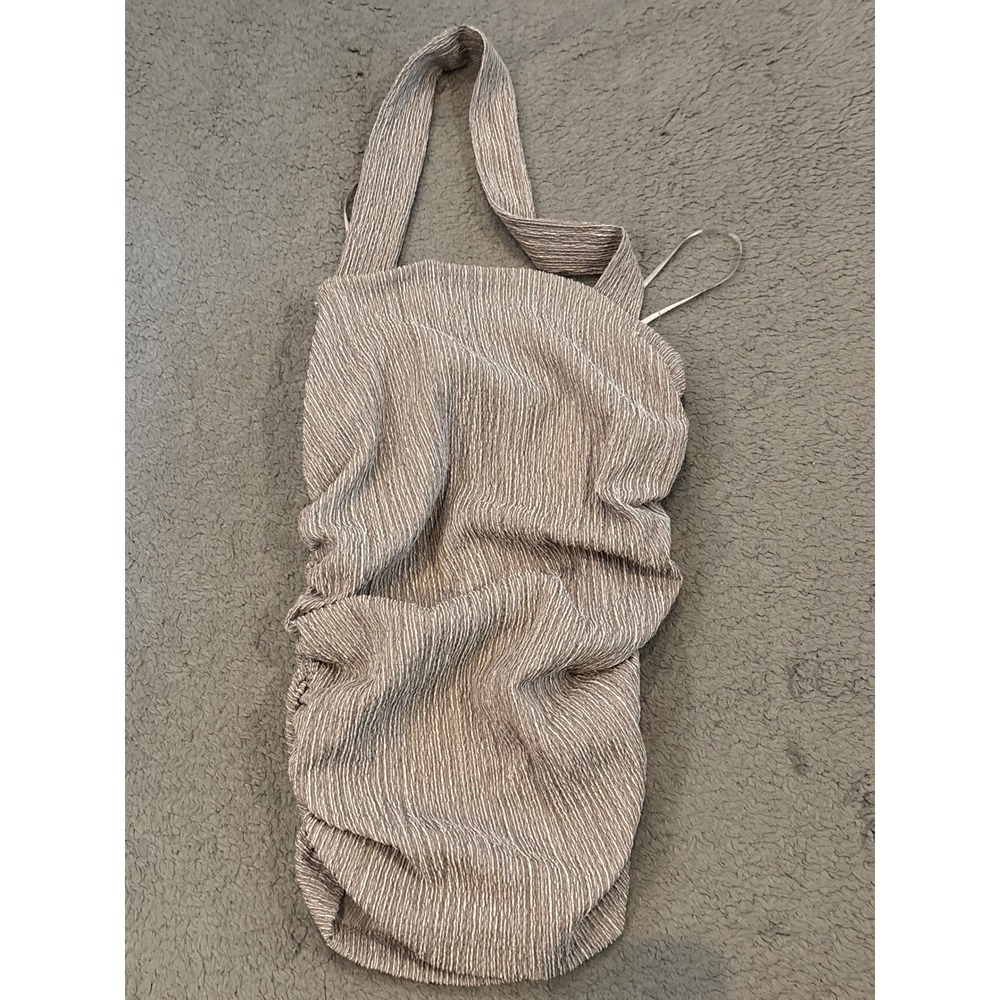 Zara Women Halter Ruched Bodycon Mini Dress Taupe White Textured Size S